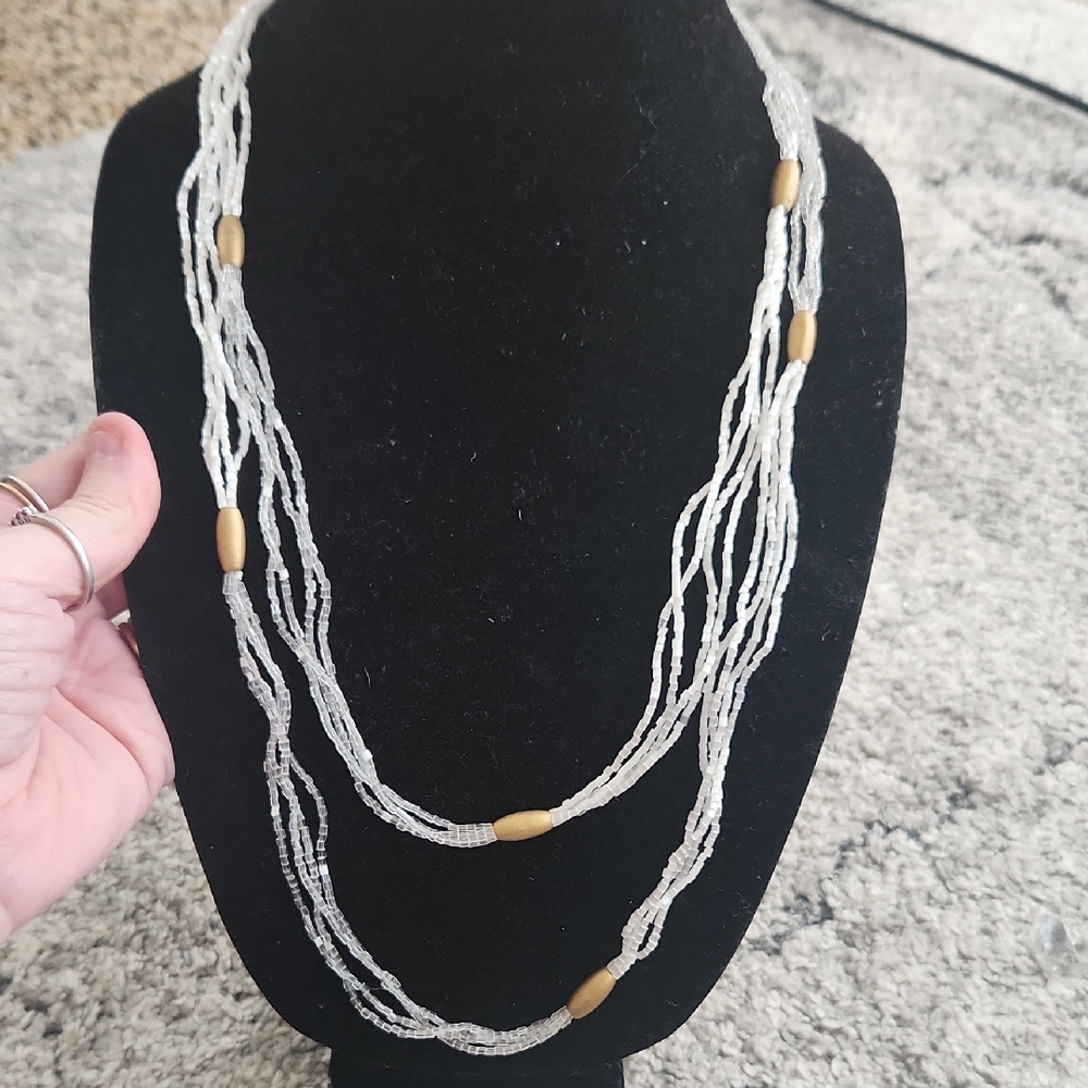 Elegant Multi-Strand Glass Beaded Necklace with Gold Accents